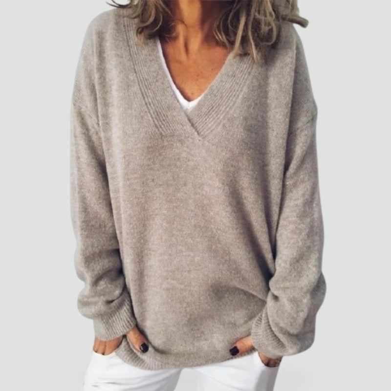Women's Loose Fit Knit V Neck Sweater