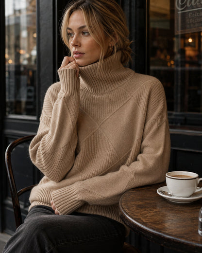 Women's Chunky Knit Diamond Turtleneck Sweater