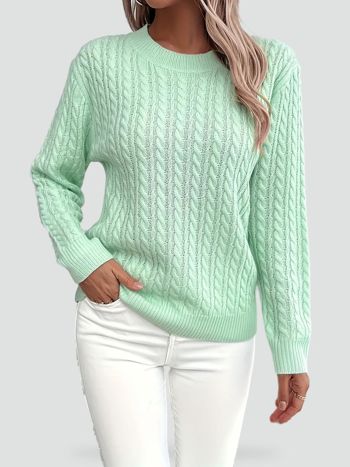 Women's Cable Knit Crew Neck Sweater