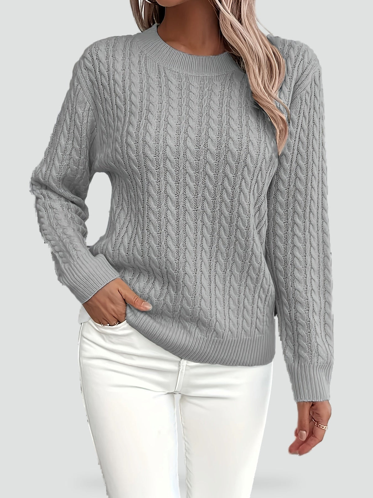 Women's Cable Knit Crew Neck Sweater