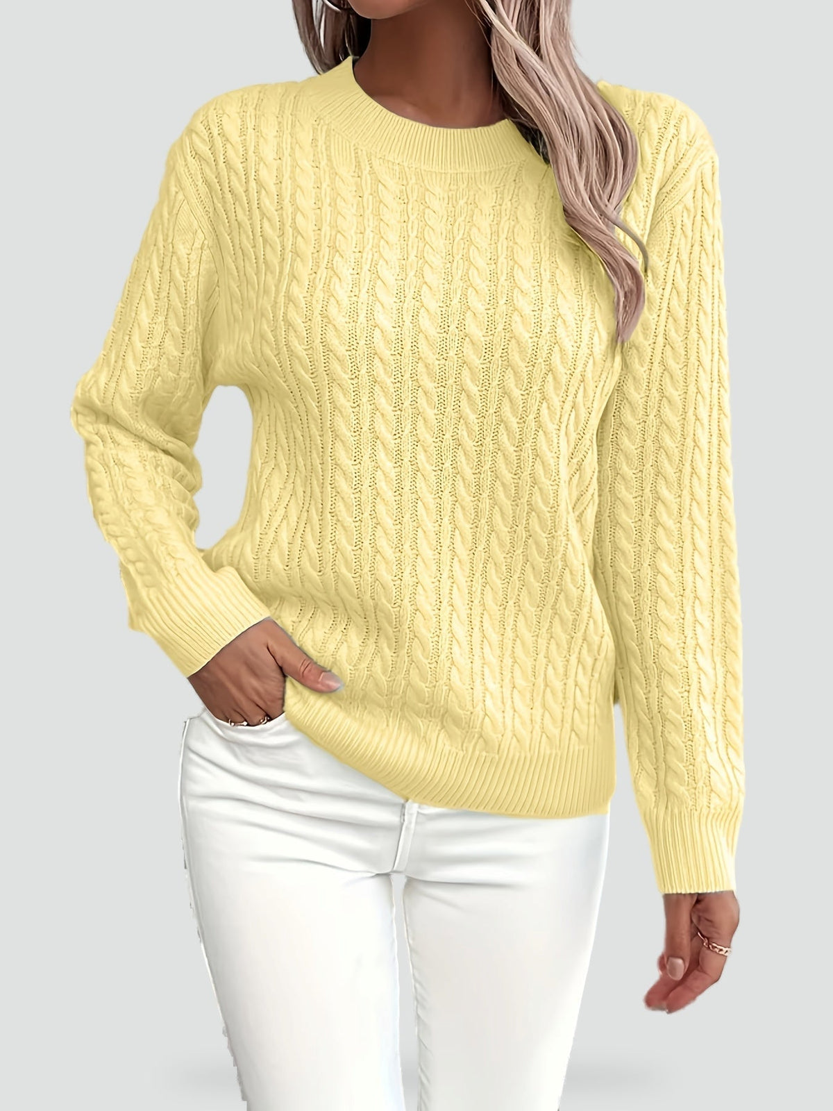 Women's Cable Knit Crew Neck Sweater