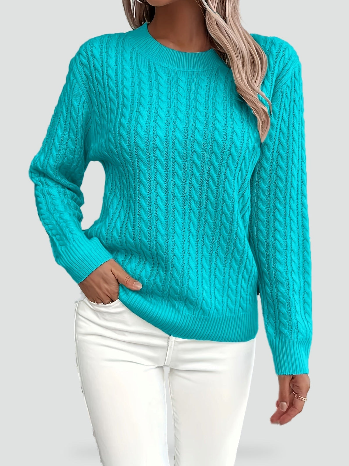 Women's Cable Knit Crew Neck Sweater