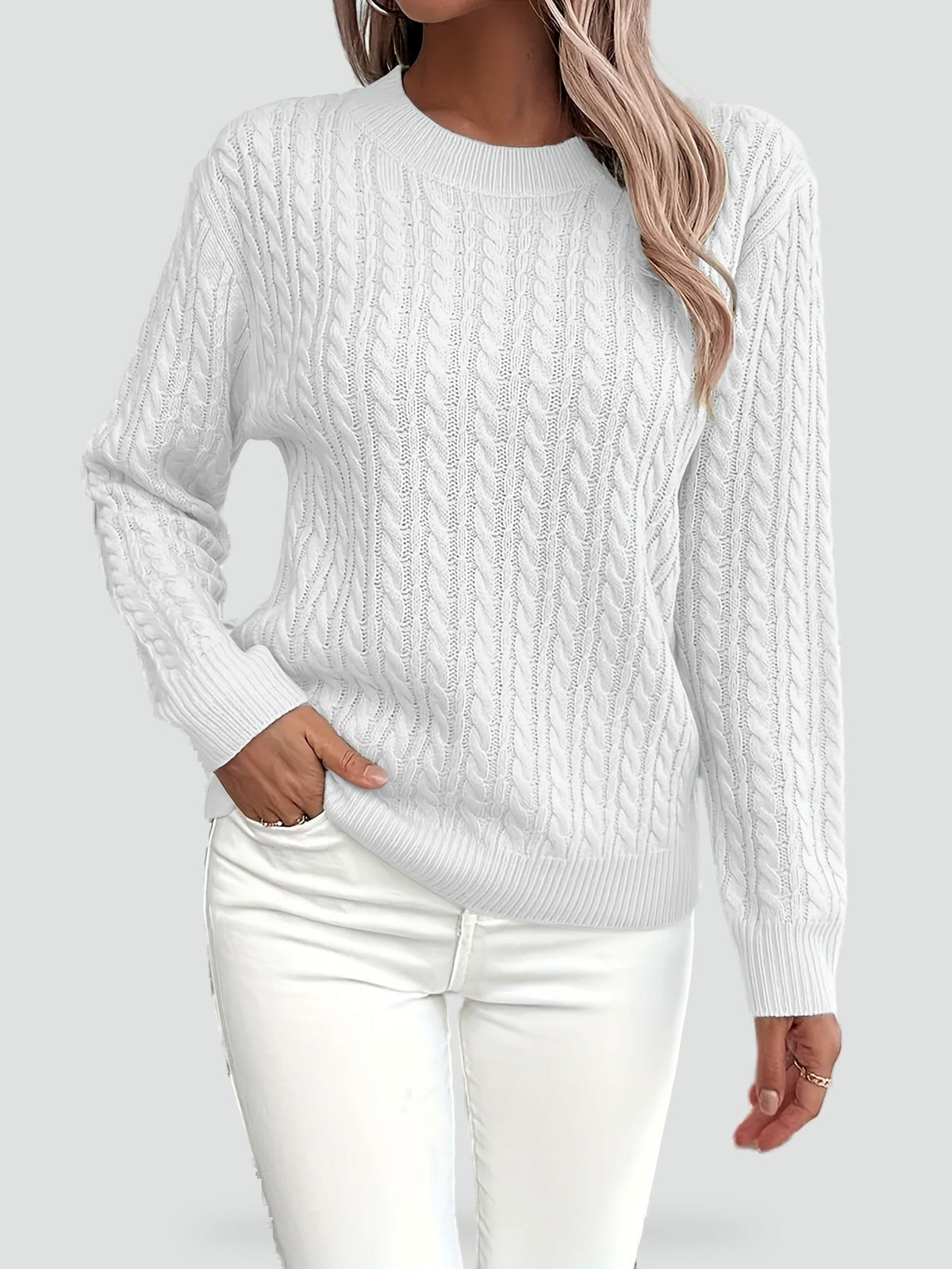 Women's Cable Knit Crew Neck Sweater