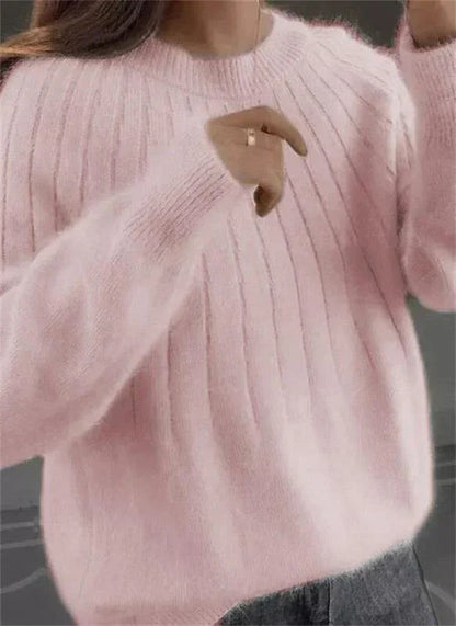 Women's Ribbed Knit Round Neck Sweater