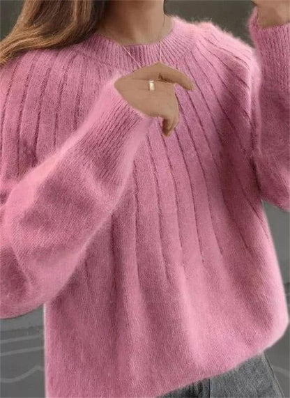 Women's Ribbed Knit Round Neck Sweater