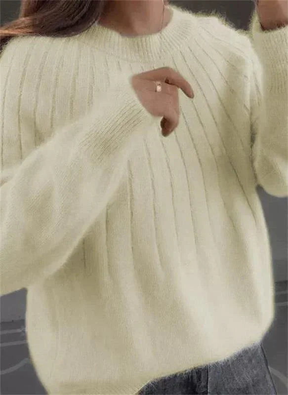 Women's Ribbed Knit Round Neck Sweater