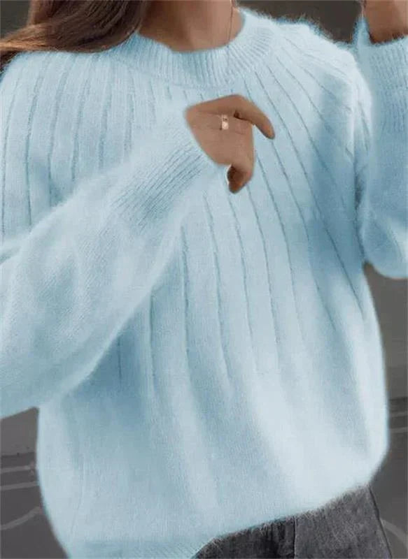 Women's Ribbed Knit Round Neck Sweater
