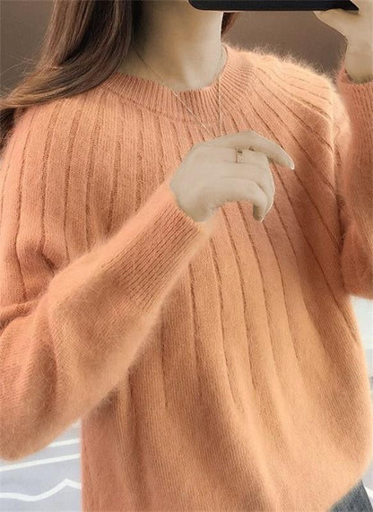Women's Ribbed Knit Round Neck Sweater