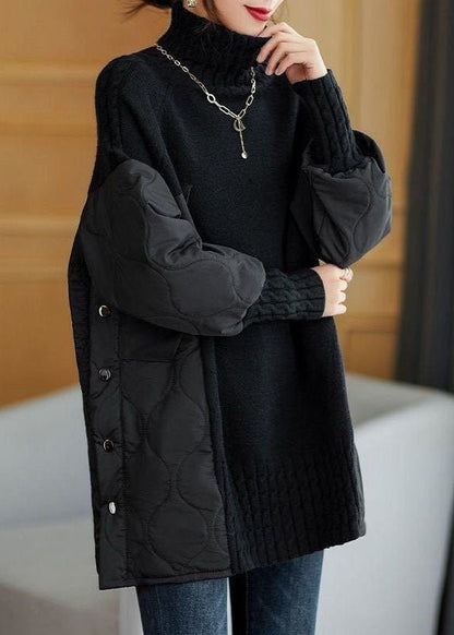 Women's Patchwork Longline Turtleneck Sweater