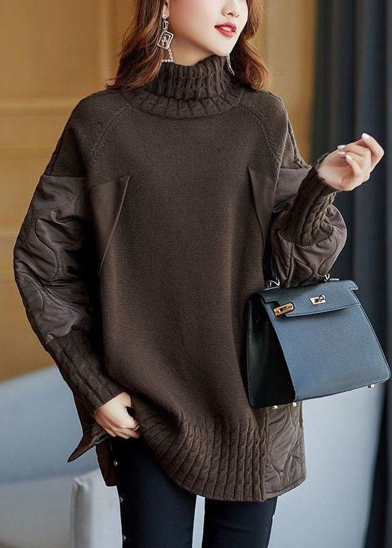 Women's Patchwork Longline Turtleneck Sweater