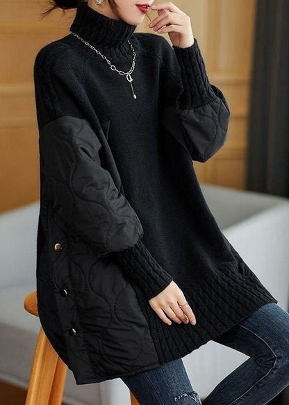 Women's Patchwork Longline Turtleneck Sweater