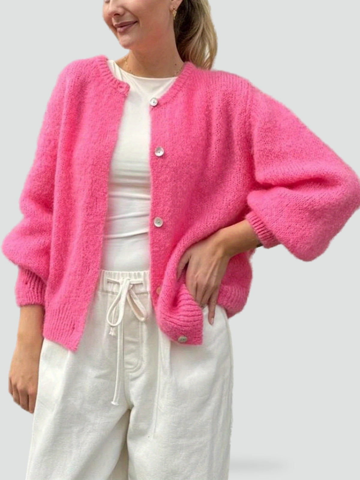 Women's Button Front Round Neck Cardigan