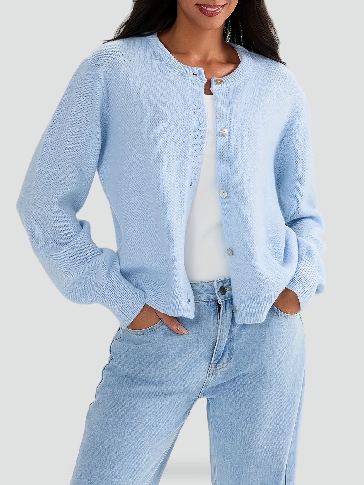 Women's Button Front Round Neck Cardigan