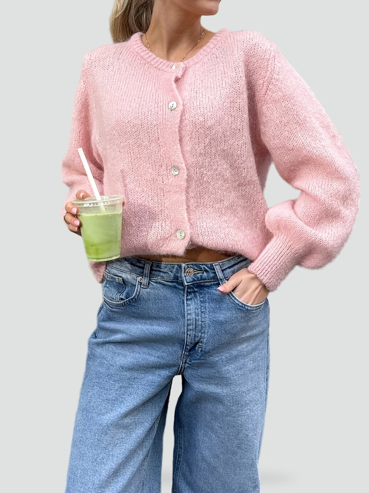 Women's Button Front Round Neck Cardigan