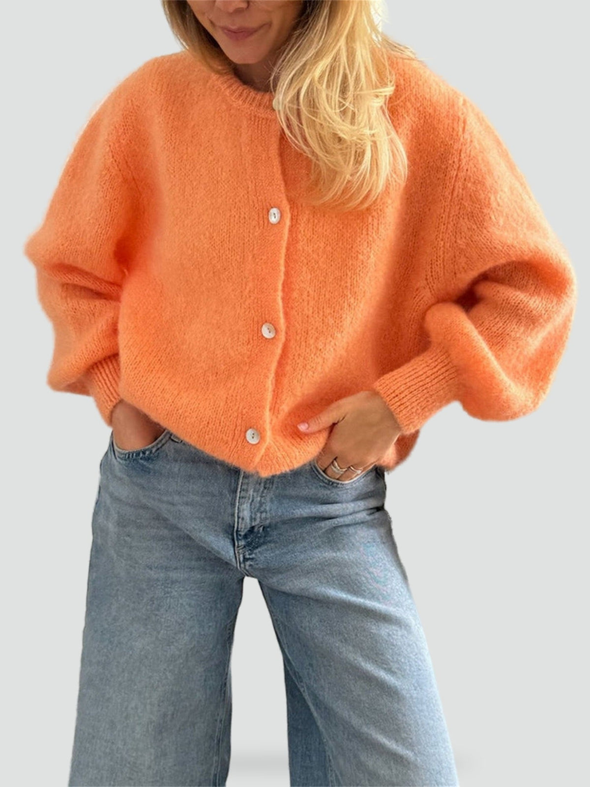 Women's Button Front Round Neck Cardigan