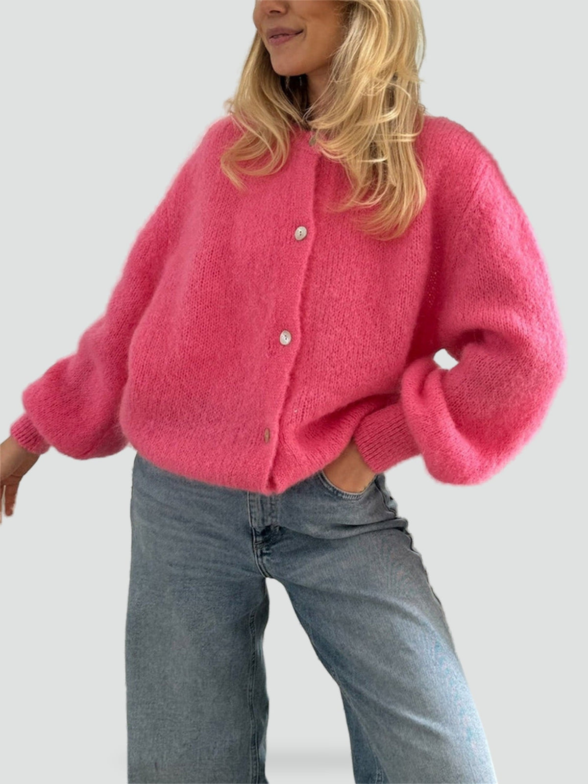 Women's Button Front Round Neck Cardigan