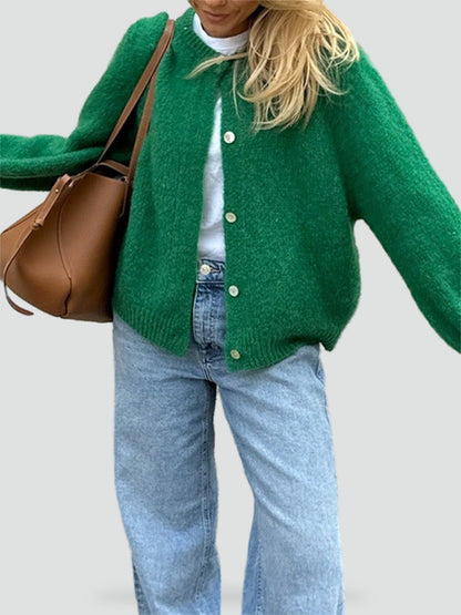 Women's Button Front Round Neck Cardigan
