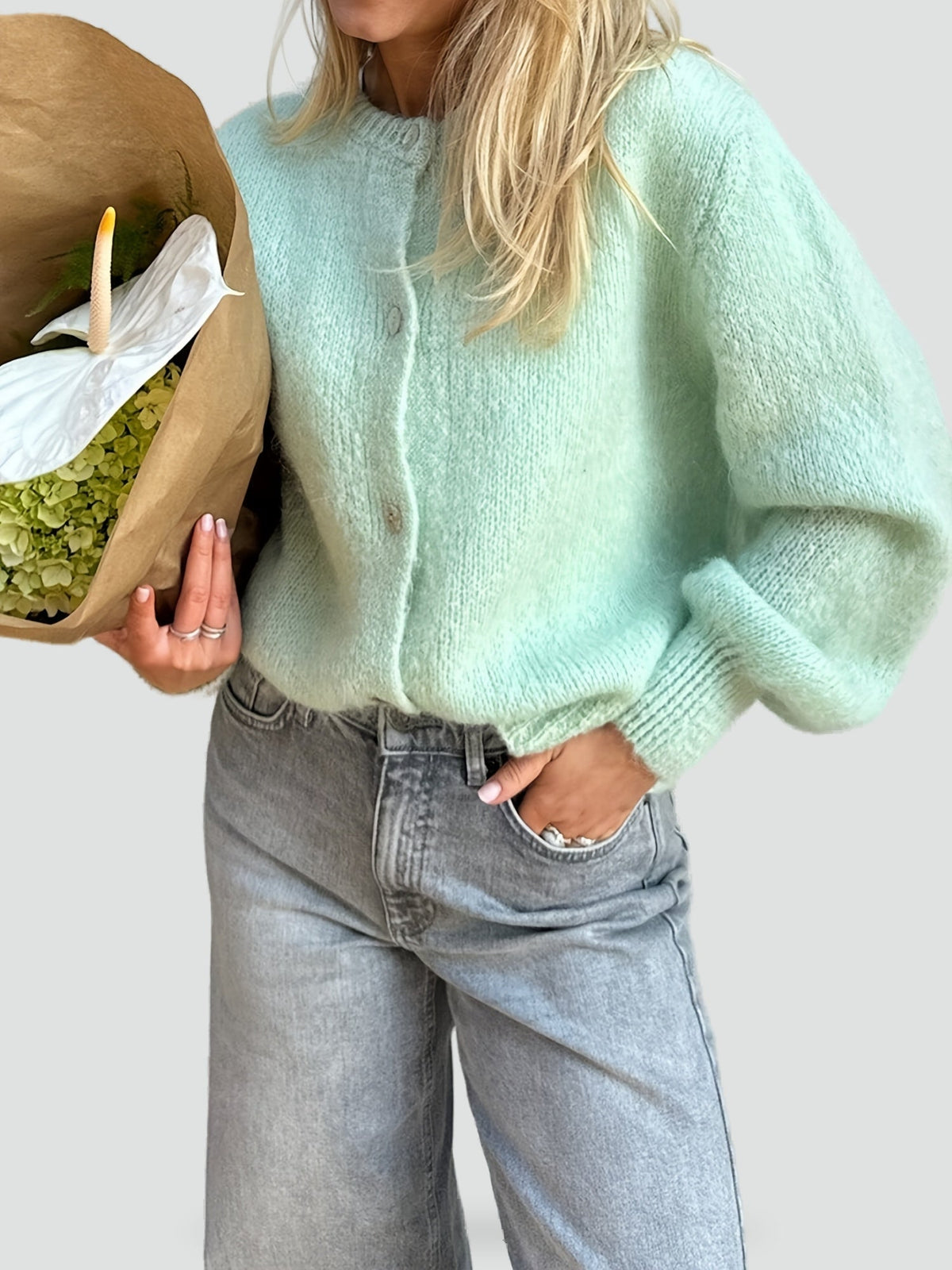 Women's Button Front Round Neck Cardigan