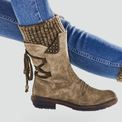 Women's Knit Cuff Lace Up Combat Boots