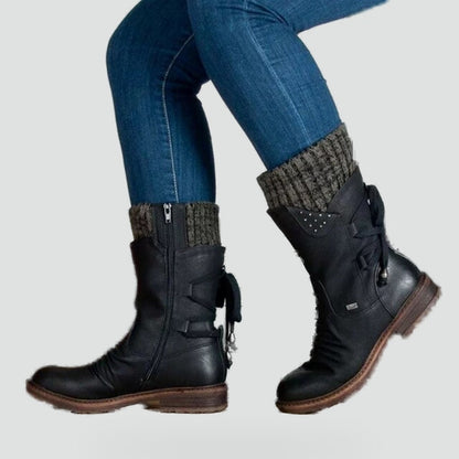Women's Knit Cuff Lace Up Combat Boots