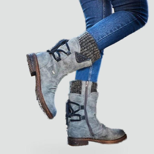Women's Knit Cuff Lace Up Combat Boots