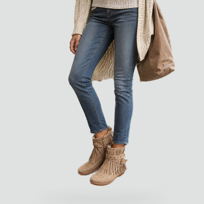 Women's Suede Fringe Moccasin Ankle Boots