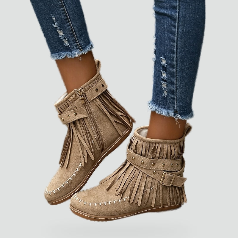 Women's Suede Fringe Moccasin Ankle Boots