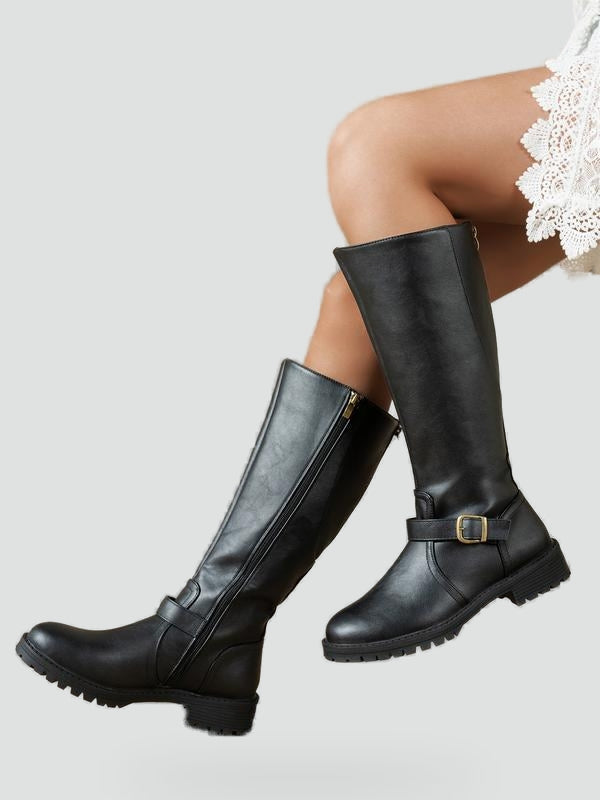 Women's Buckle Strap Riding Knee High Boots