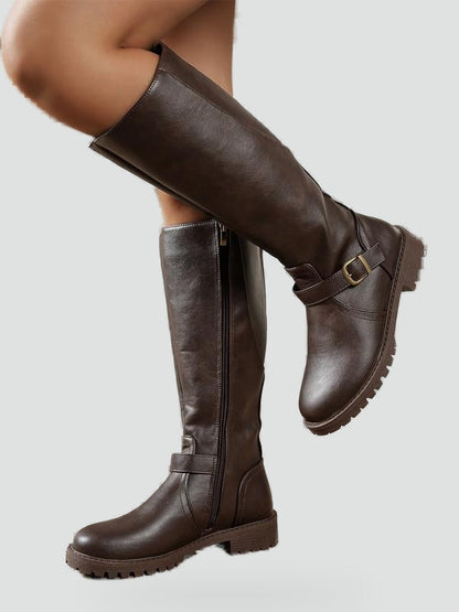Women's Buckle Strap Riding Knee High Boots