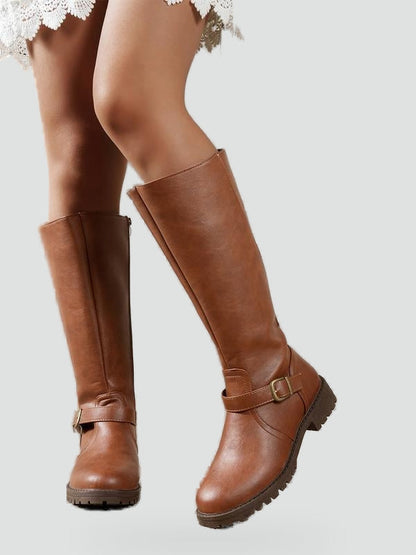 Women's Buckle Strap Riding Knee High Boots