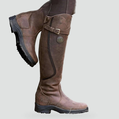Women's Leather Buckle Strap Knee High Boots