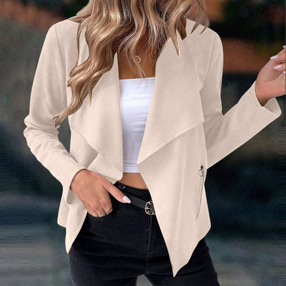 Elegant Draped Lapel Blazer for Women with Long Sleeve Open Front Cropped Relaxed Style