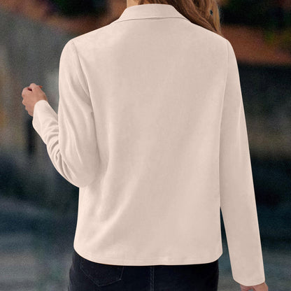 Elegant Draped Lapel Blazer for Women with Long Sleeve Open Front Cropped Relaxed Style