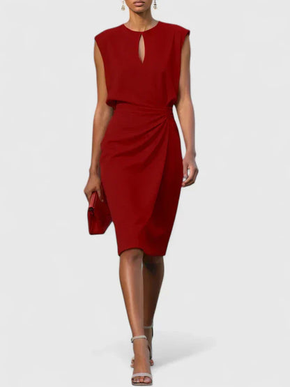 Elegant Sheath Dress for Women with Keyhole Neck Cap Sleeve Ruched Wrap Cocktail Style
