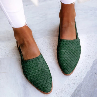 Stylish Woven Leather Flat for Women with Pointed Toe Slingback Braided Trim Casual Style