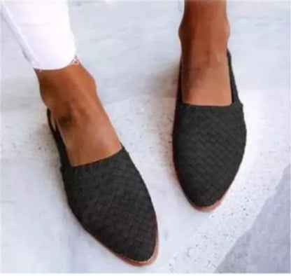 Effortless Woven Leather Flat for Women with Pointed Toe Slip On Braided Trim Casual Style