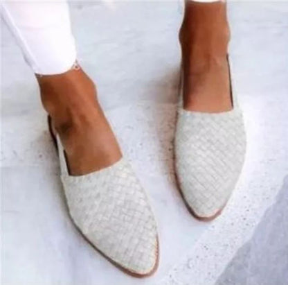 Stylish Woven Leather Flat for Women with Pointed Toe Slingback Braided Trim Casual Style