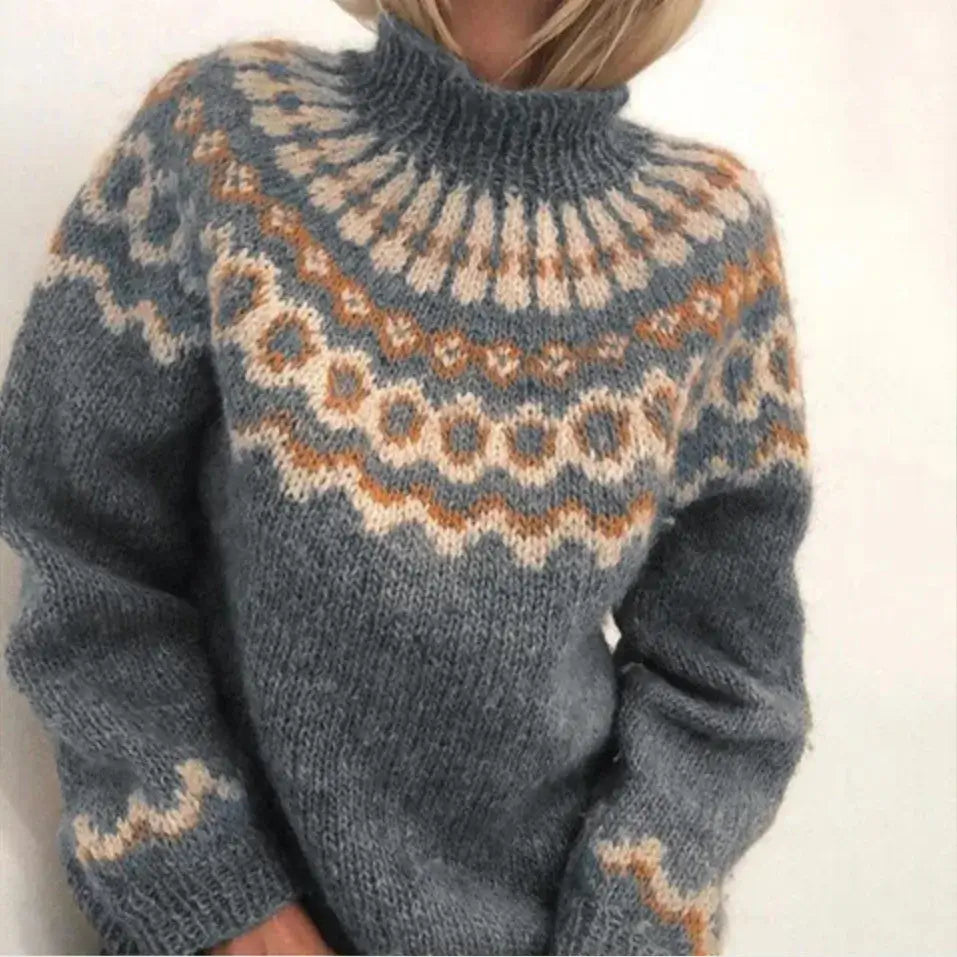 Warm Fair Isle Turtleneck Sweater for Women with Long Sleeve Alpine Knit Pullover Cold Weather Style