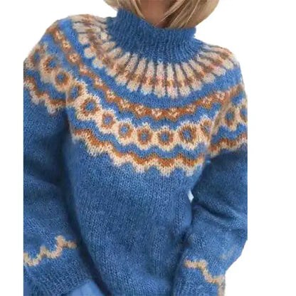 Warm Fair Isle Turtleneck Sweater for Women with Long Sleeve Alpine Knit Pullover Cold Weather Style