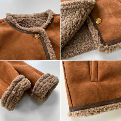 Women's Brown Shearling Suede Button Jacket