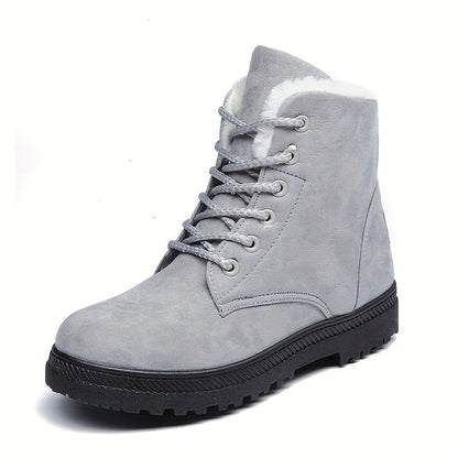 Warm Lace Up Snow Boots for Women with Fleece Cuff Almond Toe Chunky Sole Winter Snowproof Style
