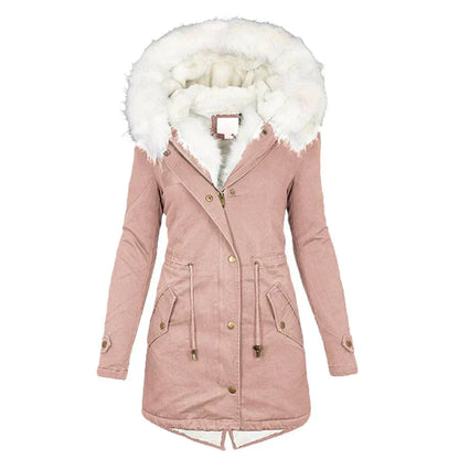 Women's Faux Fur Hood Drawstring Winter Coat