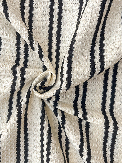 Comfortable Striped Cream Ribbed Knit Maternity Dress for Women with Crew Neck Short Sleeve Bodycon Side Slit Style