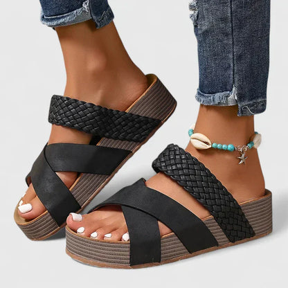 Effortless Woven Platform Sandal for Women with Crisscross Strap Wedge Sole Boho Style