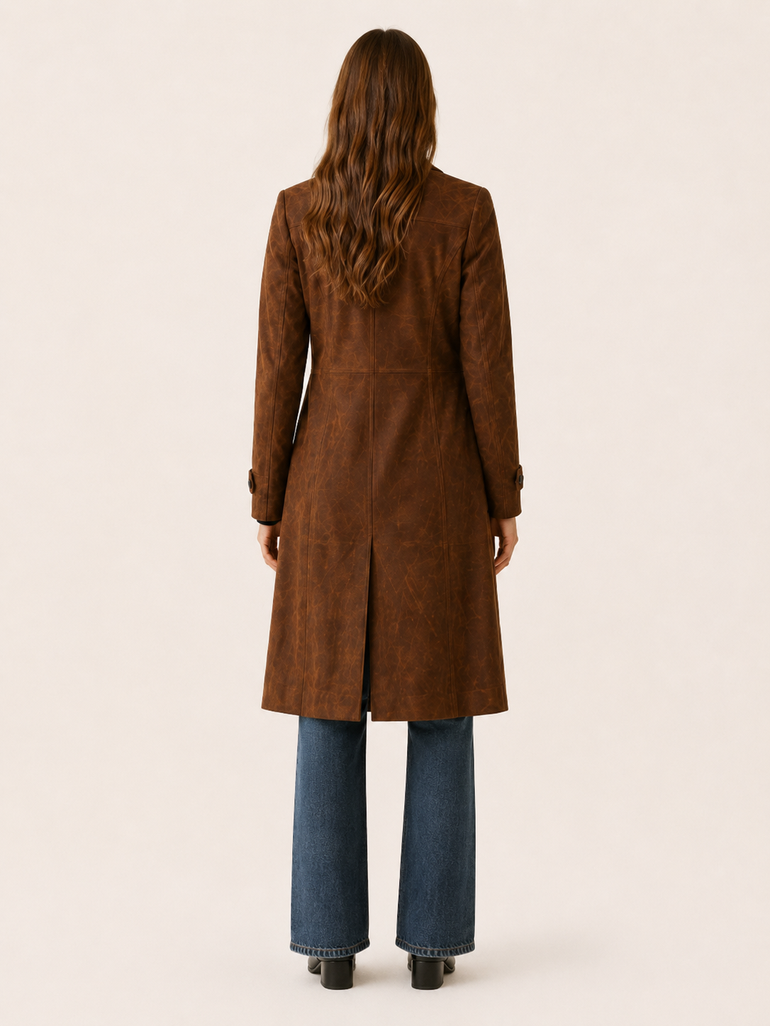 Effortless Long Faux Suede Trench Coat for Women with Notched Lapel Belted Waist Tailored Fall Style