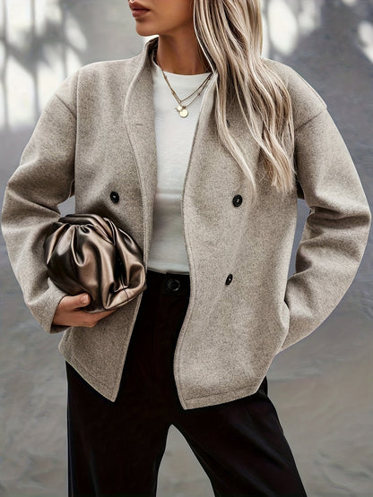 Women's Apricot Double Breasted Wool Pea Coat