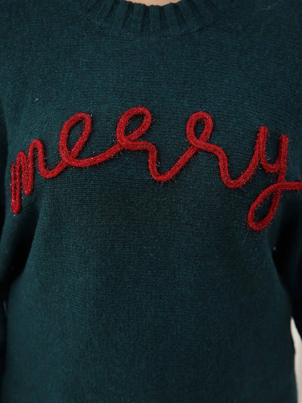 Warm Green Merry Letter Christmas Tacky Sweater for Women with Round Neck Long Sleeve Knit Pullover Festive Style