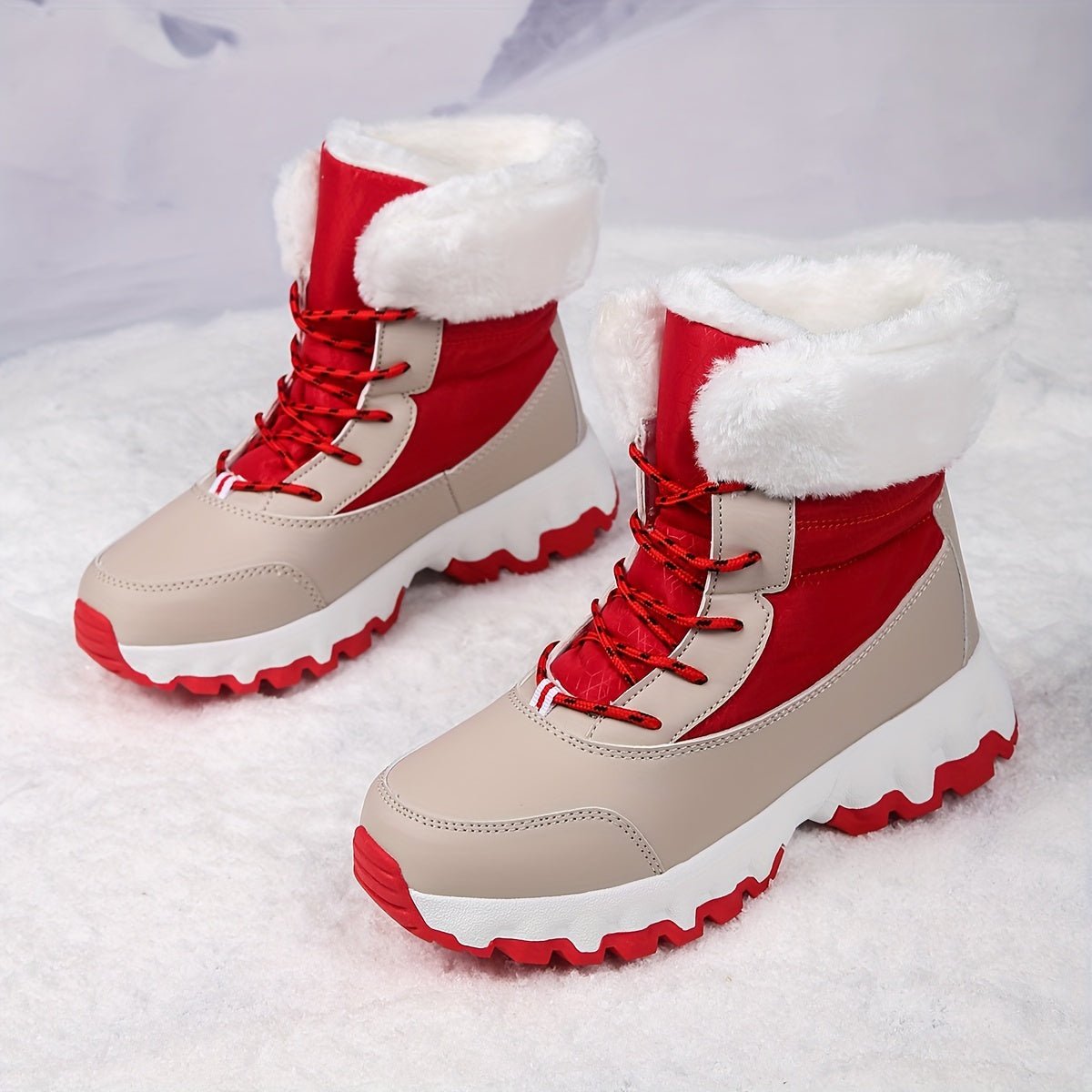 Cozy Lace Up Snow Boots for Women with Plush Cuff Rugged Sole Winter Snowproof Style