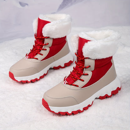 Cozy Lace Up Snow Boots for Women with Plush Cuff Rugged Sole Winter Snowproof Style