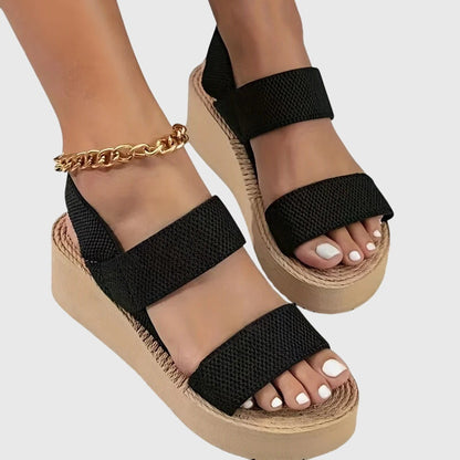 Stylish Platform Wedge Sandal for Women with Crisscross Strap Espadrille Peep Toe Casual Style